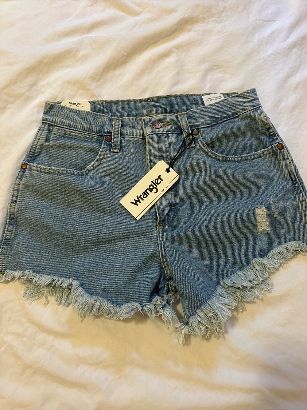 Wrangler Light Blue Frayed Hem Denim Shorts
